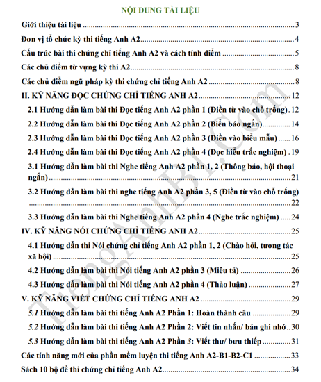 Tài liệu ôn thi tiếng Anh A2 miễn phí_Cẩm nang A2