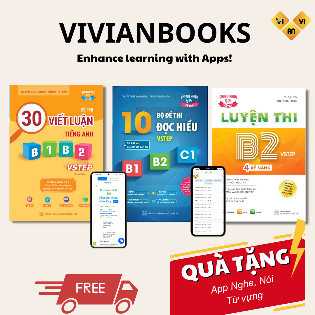 Combo 3 sách luyện thi Vstep B2, 30 Đề thi viết luận, 10 đề thi đọc hiểu