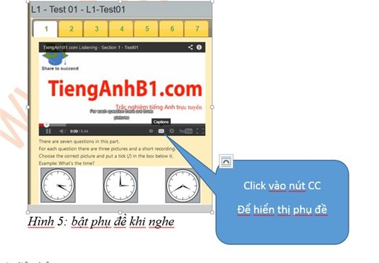 Rounded Rectangular Callout: Click vào nút CCĐể hiển thị phụ đề